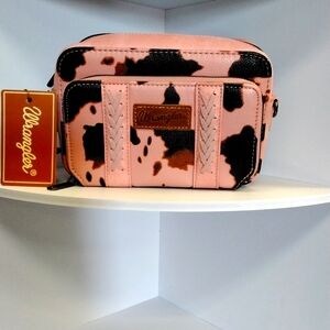 Wrangler Cow Print Crossbody Purse With Wallet Compartment -Pink